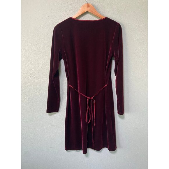 Vintage The Territory Ahead Women's Red Maroon Velvet Long Sleeve Midi Dress Med - Picture 2 of 8